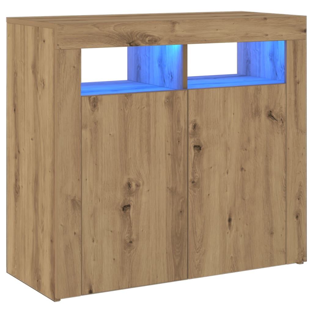 Dressoir met LED 80x35x75 cm bewerkt hout artisanaal eiken is nu te koop bij PeponiXL, paradijselijk wonen!
