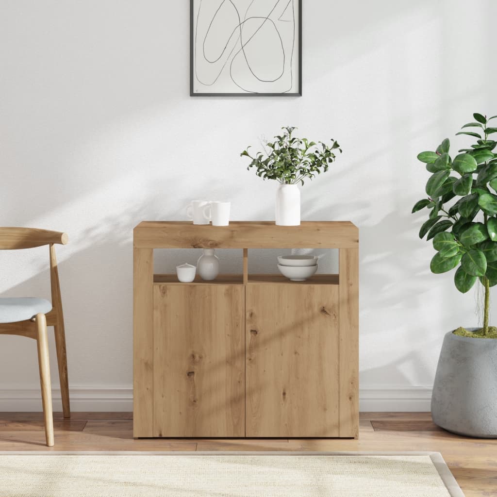 Dressoir met LED 80x35x75 cm bewerkt hout artisanaal eiken is nu te koop bij PeponiXL, paradijselijk wonen!