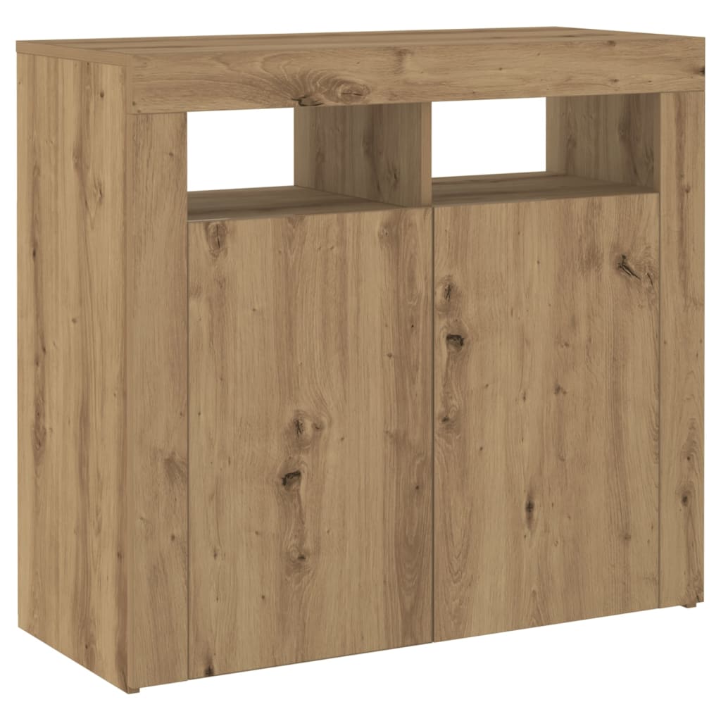 Dressoir met LED 80x35x75 cm bewerkt hout artisanaal eiken is nu te koop bij PeponiXL, paradijselijk wonen!
