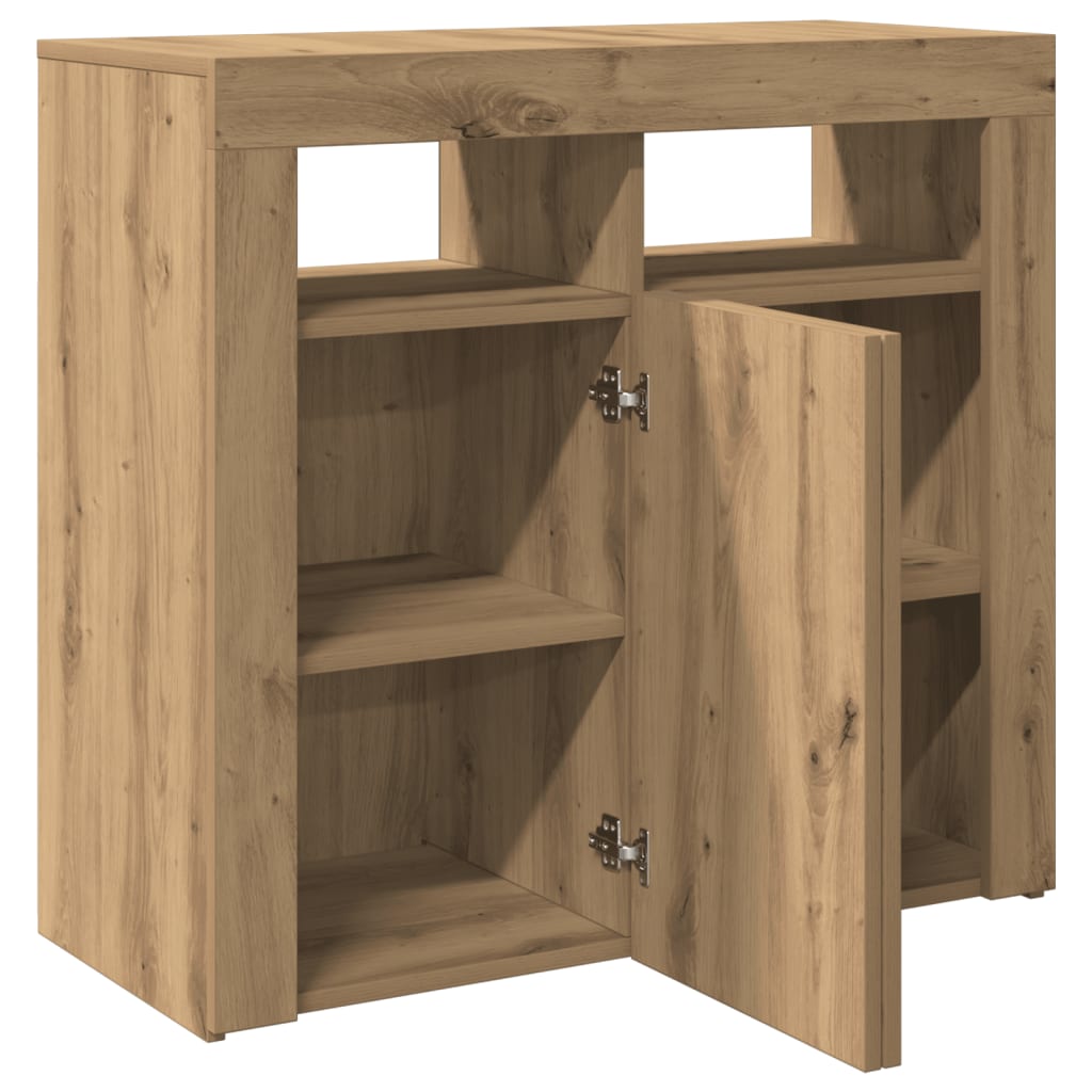 Dressoir met LED 80x35x75 cm bewerkt hout artisanaal eiken is nu te koop bij PeponiXL, paradijselijk wonen!