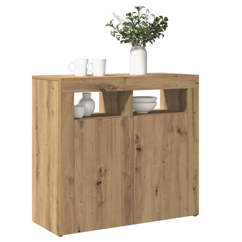 Dressoir met LED 80x35x75 cm bewerkt hout artisanaal eiken is nu te koop bij PeponiXL, paradijselijk wonen!