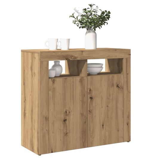Dressoir met LED 80x35x75 cm bewerkt hout artisanaal eiken is nu te koop bij PeponiXL, paradijselijk wonen!