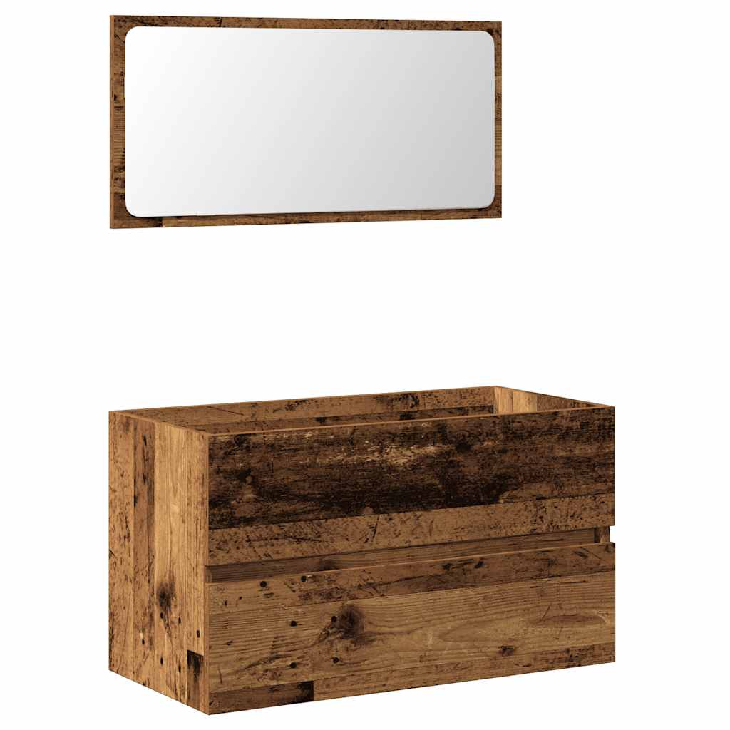Badkamerkast met spiegel bewerkt hout oud houtkleurig is nu te koop bij PeponiXL, paradijselijk wonen!