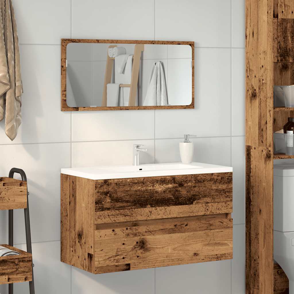 Badkamerkast met spiegel bewerkt hout oud houtkleurig is nu te koop bij PeponiXL, paradijselijk wonen!