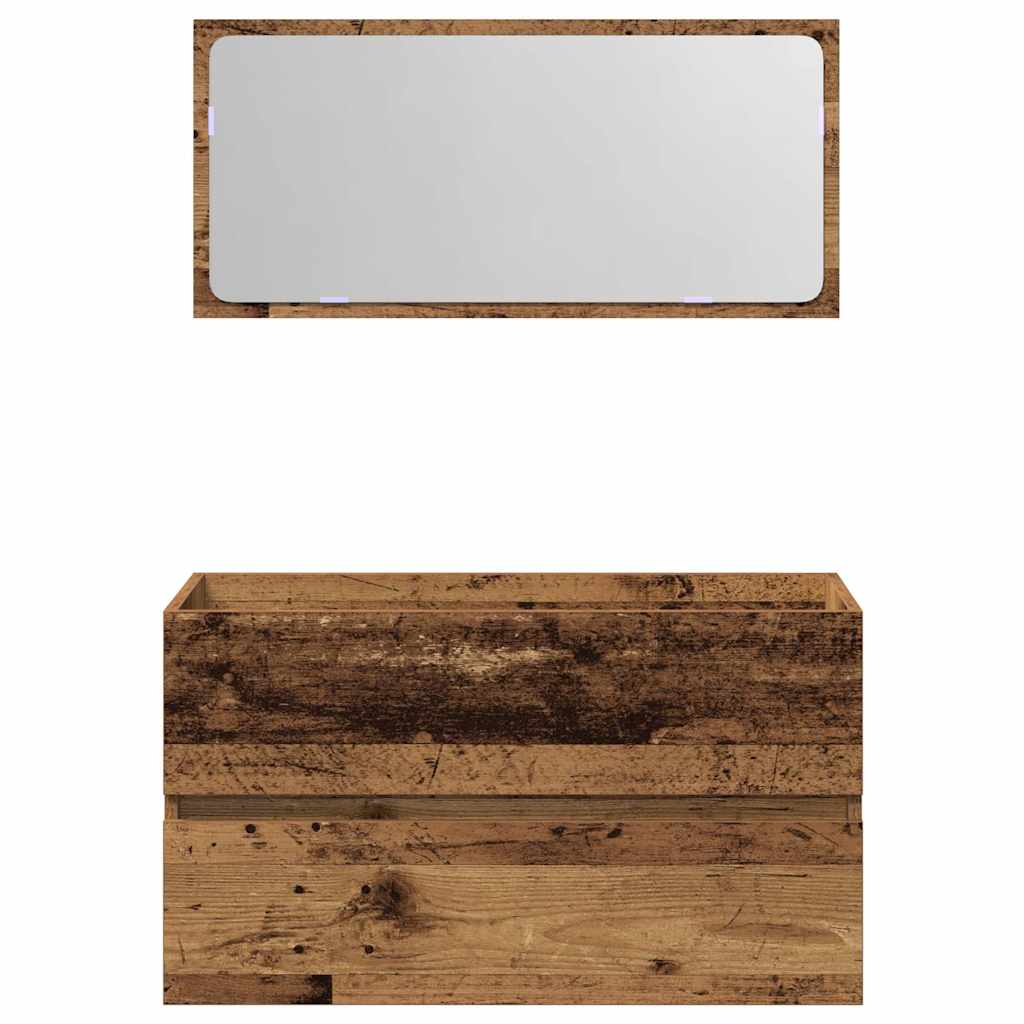 Badkamerkast met spiegel bewerkt hout oud houtkleurig is nu te koop bij PeponiXL, paradijselijk wonen!
