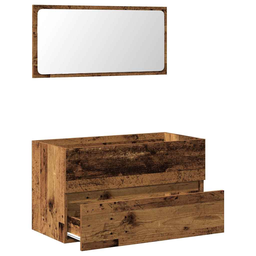 Badkamerkast met spiegel bewerkt hout oud houtkleurig is nu te koop bij PeponiXL, paradijselijk wonen!