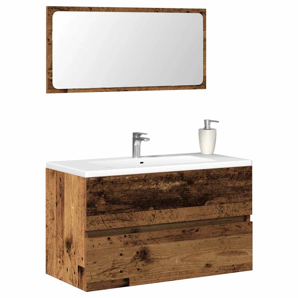 Badkamerkast met spiegel bewerkt hout oud houtkleurig is nu te koop bij PeponiXL, paradijselijk wonen!