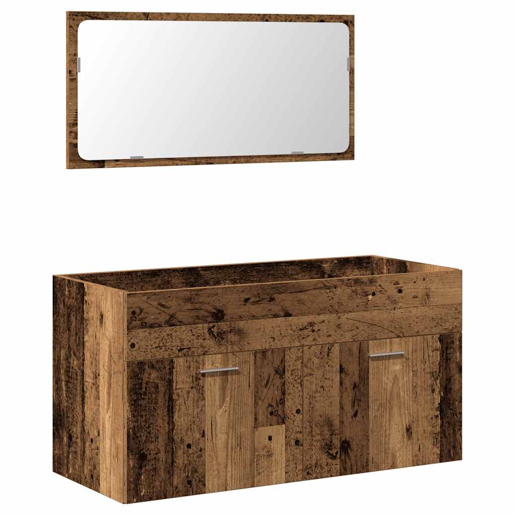 Badkamerkast met spiegel bewerkt hout oud houtkleurig is nu te koop bij PeponiXL, paradijselijk wonen!