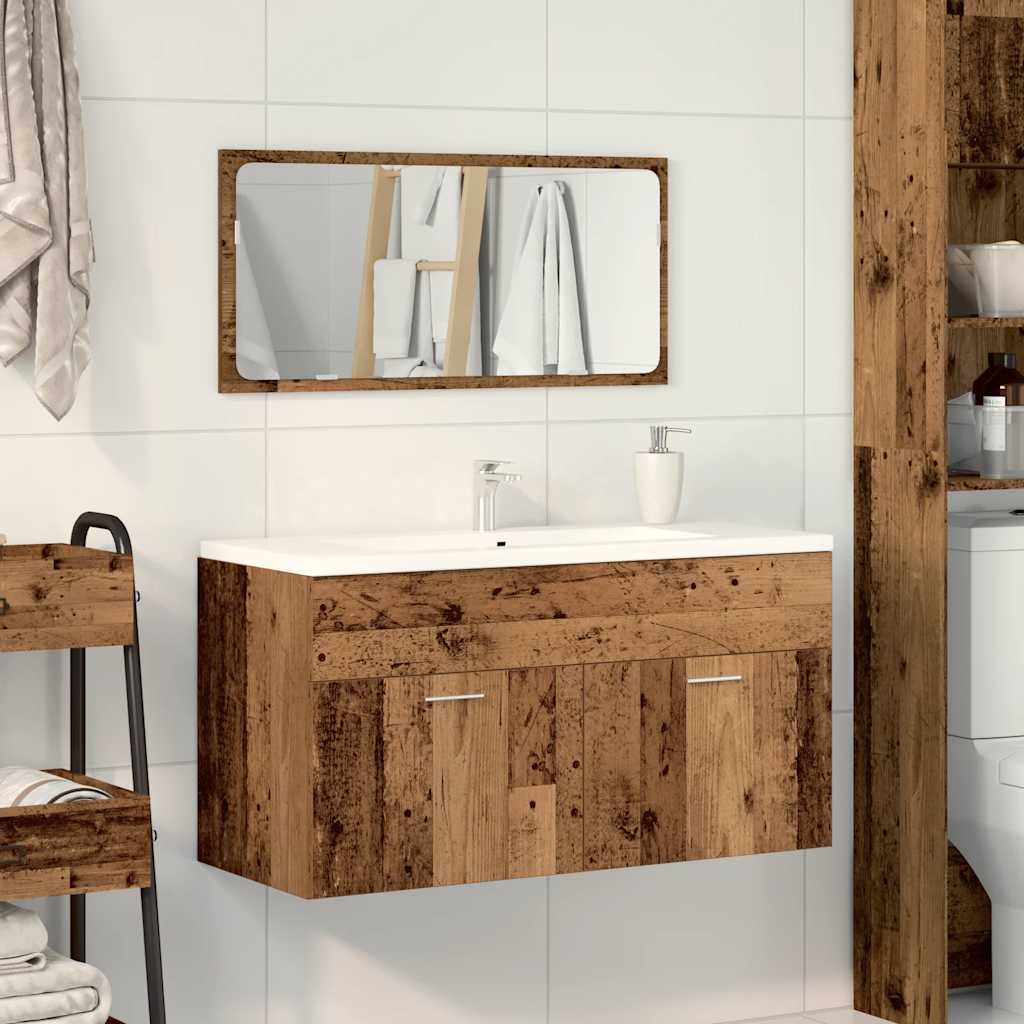 Badkamerkast met spiegel bewerkt hout oud houtkleurig is nu te koop bij PeponiXL, paradijselijk wonen!