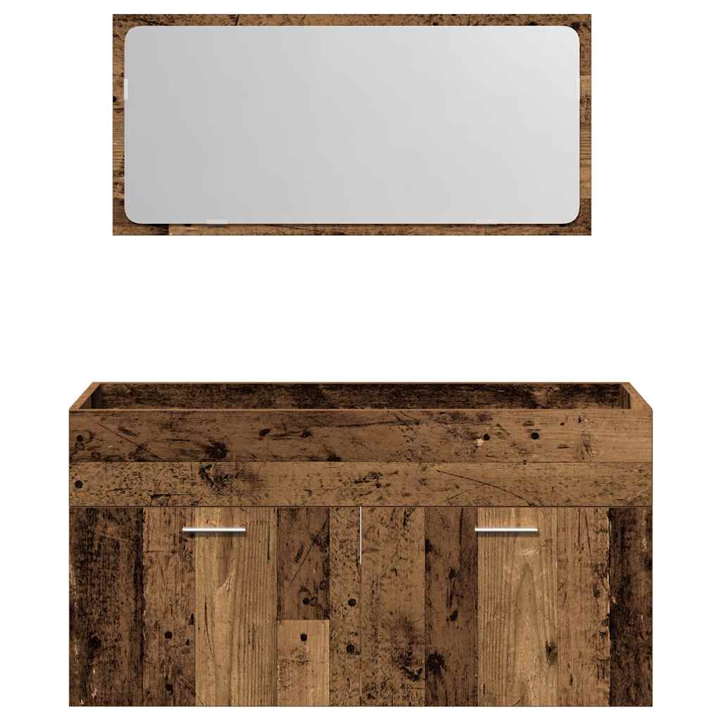 Badkamerkast met spiegel bewerkt hout oud houtkleurig is nu te koop bij PeponiXL, paradijselijk wonen!