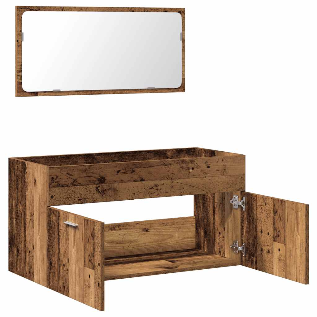 Badkamerkast met spiegel bewerkt hout oud houtkleurig is nu te koop bij PeponiXL, paradijselijk wonen!