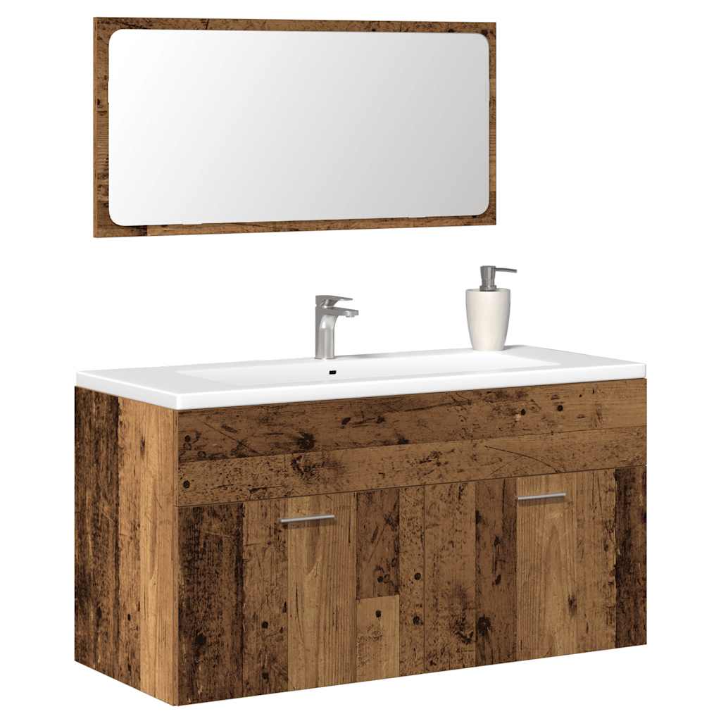 Badkamerkast met spiegel bewerkt hout oud houtkleurig is nu te koop bij PeponiXL, paradijselijk wonen!