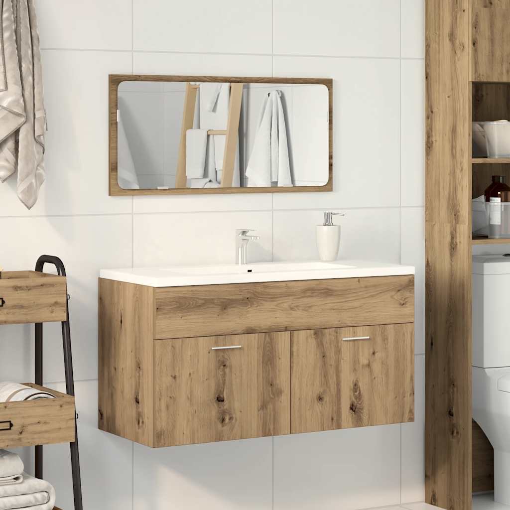 Badkamerkast met spiegel bewerkt hout artisanaal eikenkleurig is nu te koop bij PeponiXL, paradijselijk wonen!