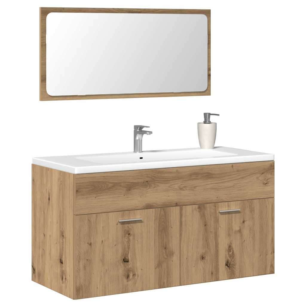 Badkamerkast met spiegel bewerkt hout artisanaal eikenkleurig is nu te koop bij PeponiXL, paradijselijk wonen!