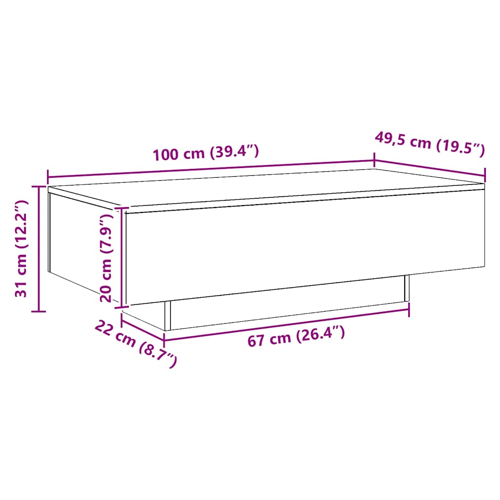 Salontafel 100x49,5x31 cm bewerkt hout artisanaal eikenkleur is nu te koop bij PeponiXL, paradijselijk wonen!