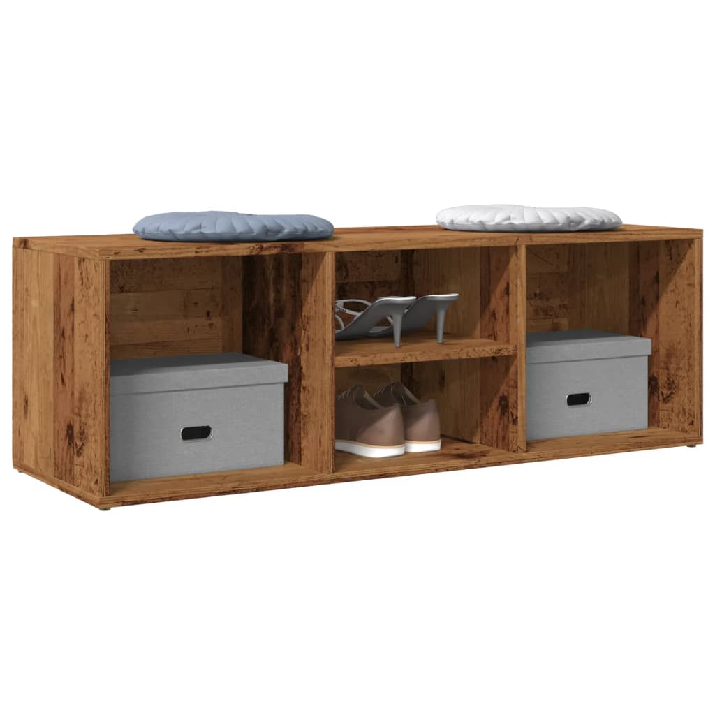 Schoenenopbergbank 105x35x35 cm bewerkt hout oud houtkleurig is nu te koop bij PeponiXL, paradijselijk wonen!