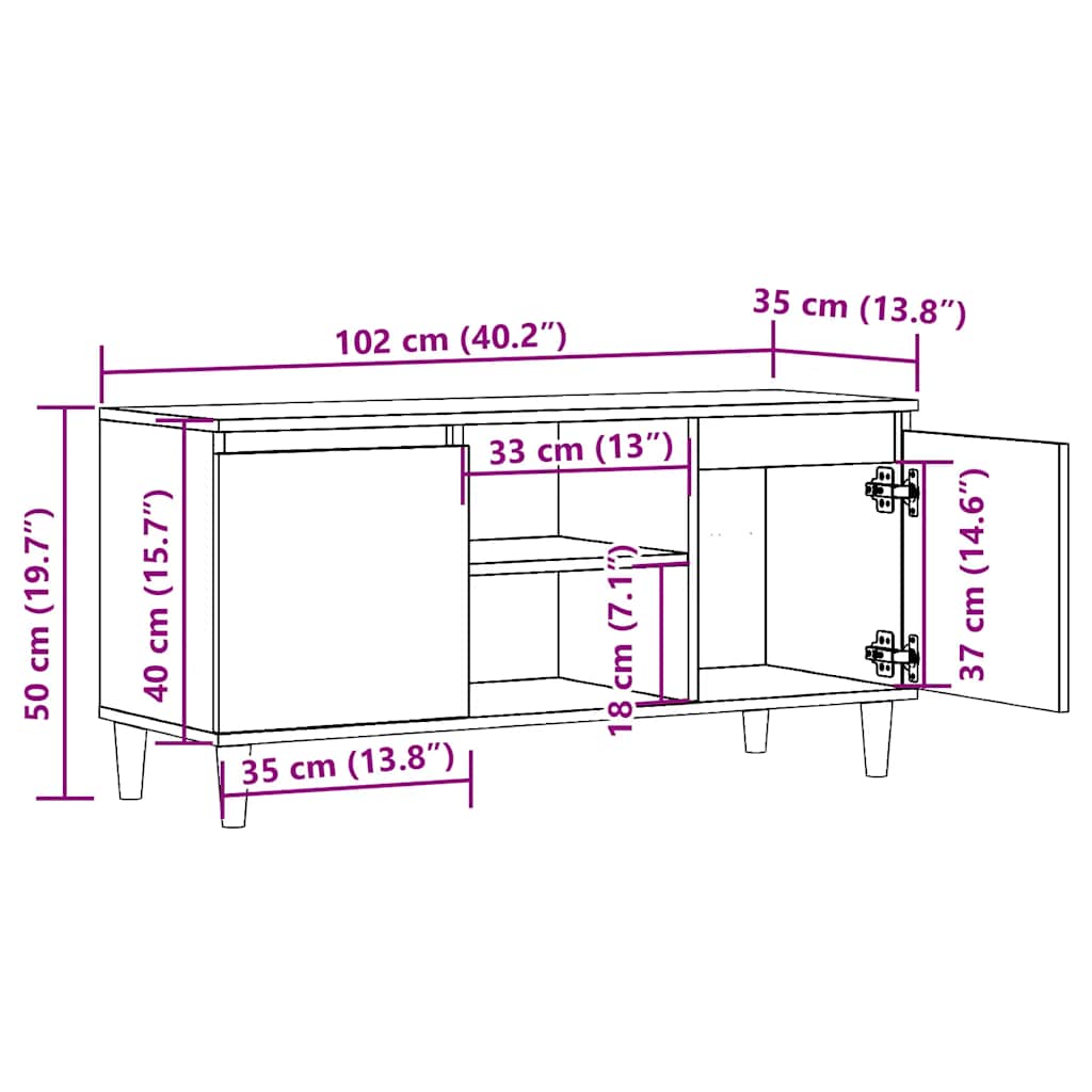 Tv-meubel 102x35x50 cm bewerkt hout oud houtkleurig is nu te koop bij PeponiXL, paradijselijk wonen!