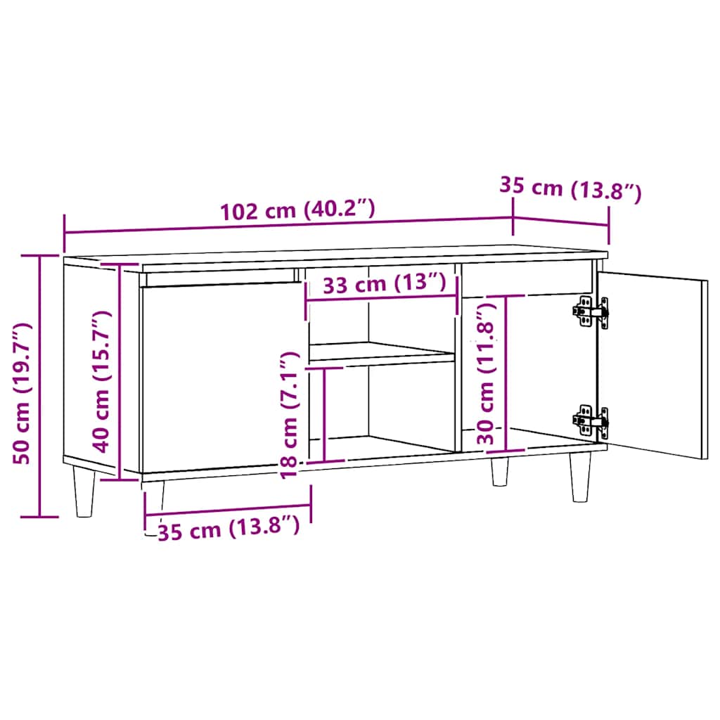Tv-meubel 102x35x50 cm bewerkt hout artisanaal eikenkleur is nu te koop bij PeponiXL, paradijselijk wonen!