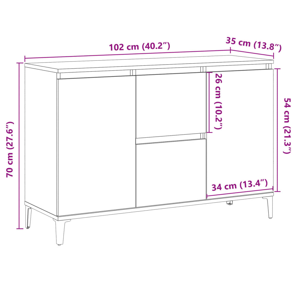 Dressoir 102x35x70 cm bewerkt hout oud houtkleurig is nu te koop bij PeponiXL, paradijselijk wonen!