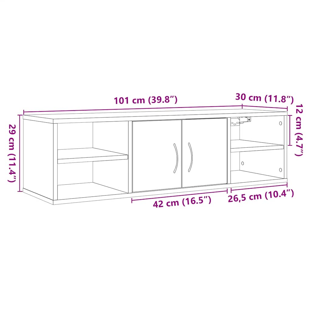 Wandkast 101x30x29 cm bewerkt hout oud houtkleurig is nu te koop bij PeponiXL, paradijselijk wonen!