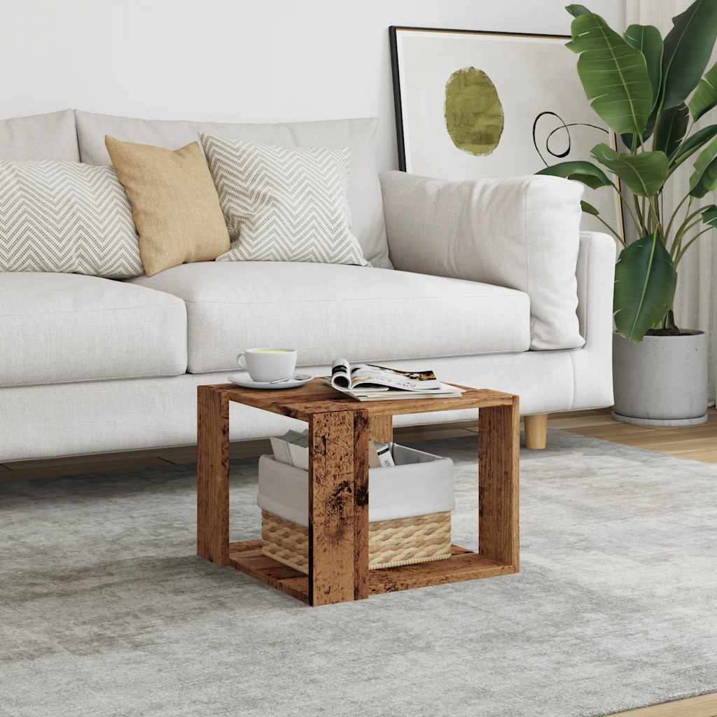 Salontafel 40x40x30 cm bewerkt hout oud houtkleurig is nu te koop bij PeponiXL, paradijselijk wonen!