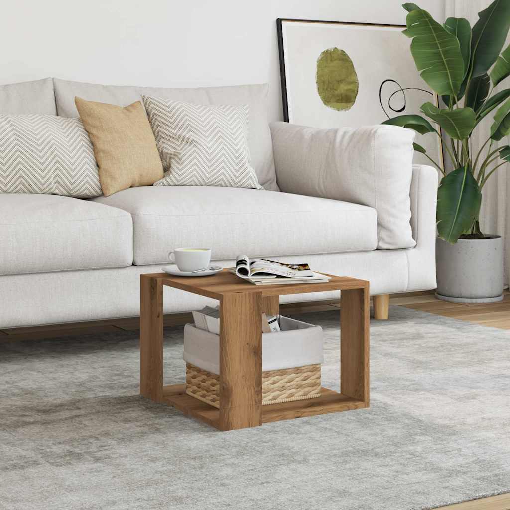 Salontafel 40x40x30 cm bewerkt hout artisanaal eikenkleur is nu te koop bij PeponiXL, paradijselijk wonen!