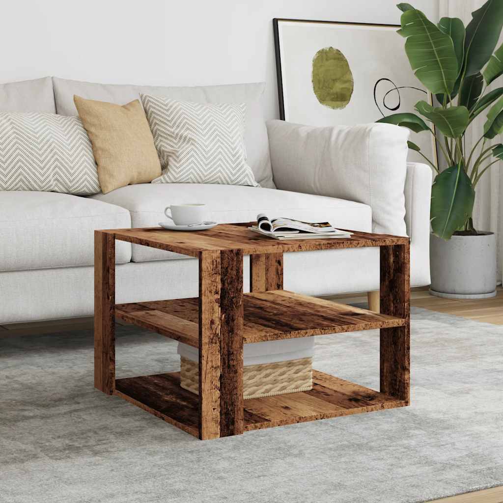 Salontafel 58x58x40 cm bewerkt hout oud houtkleurig is nu te koop bij PeponiXL, paradijselijk wonen!