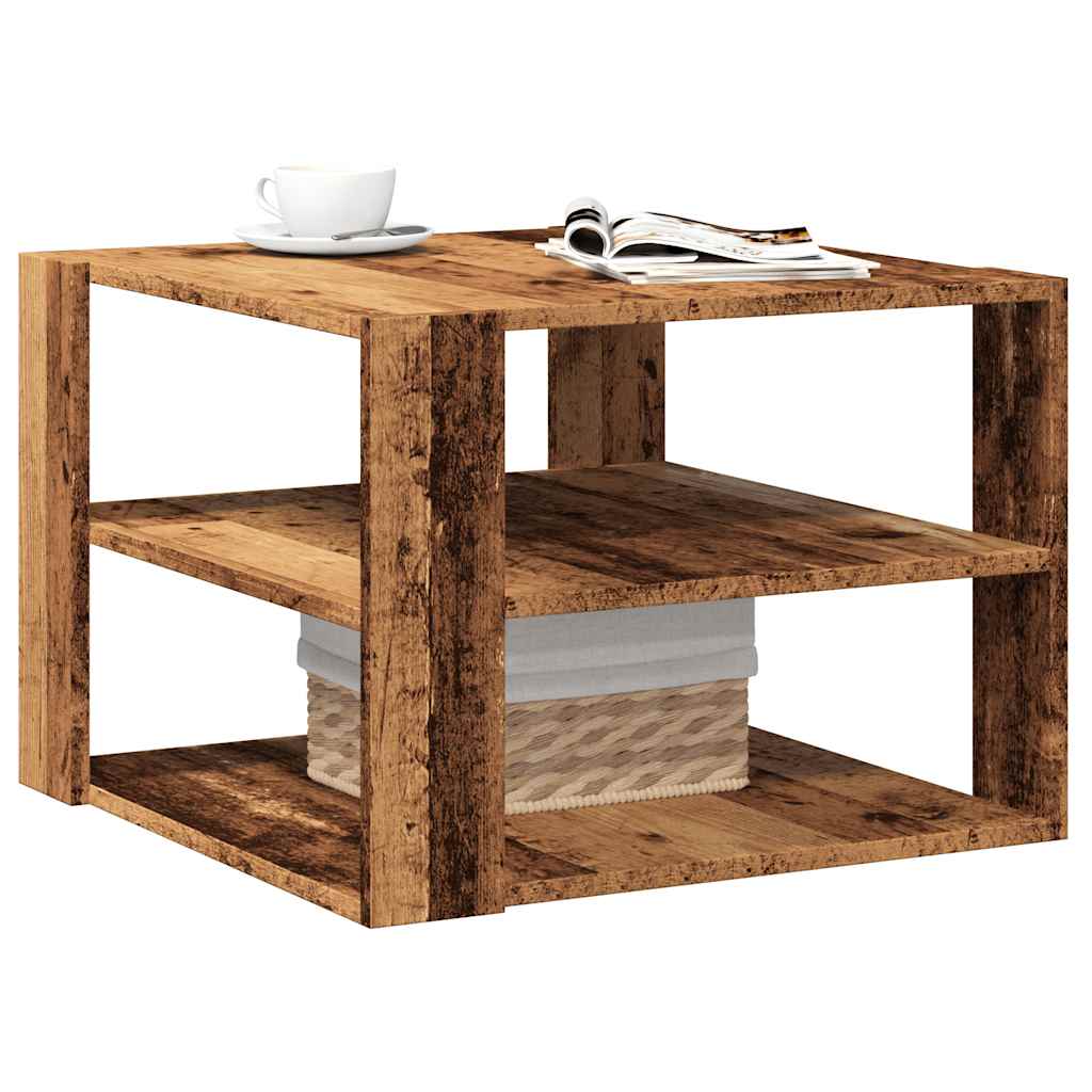 Salontafel 58x58x40 cm bewerkt hout oud houtkleurig is nu te koop bij PeponiXL, paradijselijk wonen!