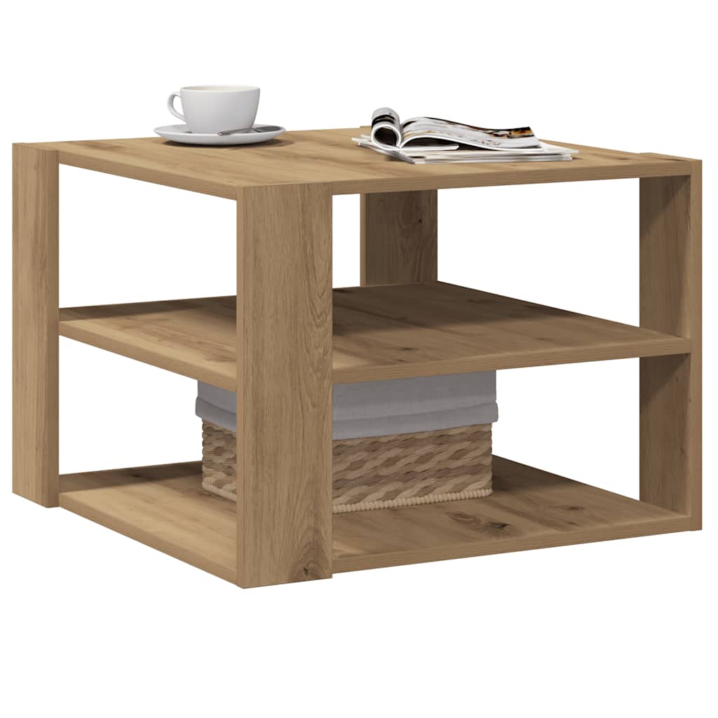 Salontafel 58x58x40 cm bewerkt hout artisanaal eikenkleurig is nu te koop bij PeponiXL, paradijselijk wonen!
