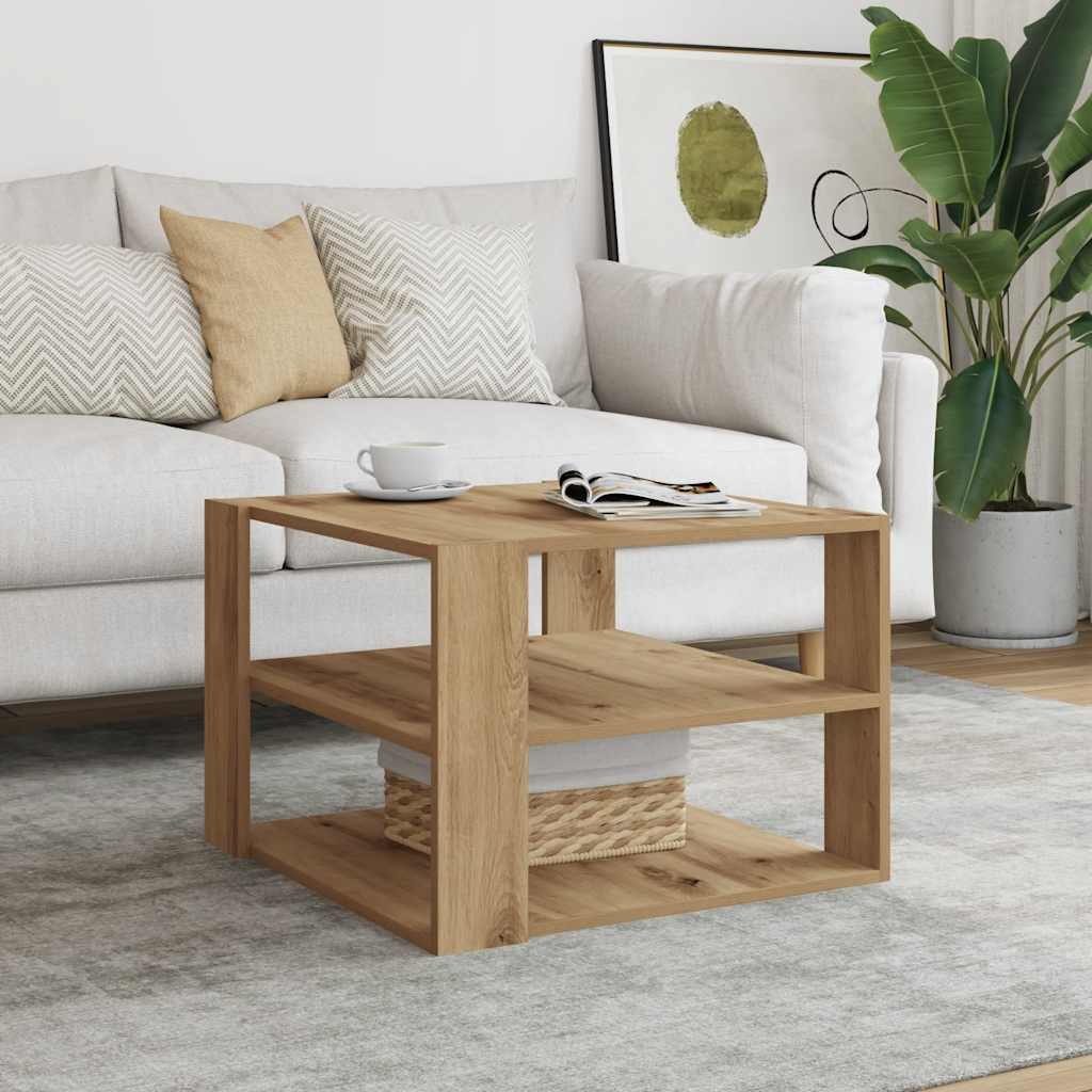 Salontafel 58x58x40 cm bewerkt hout artisanaal eikenkleurig is nu te koop bij PeponiXL, paradijselijk wonen!
