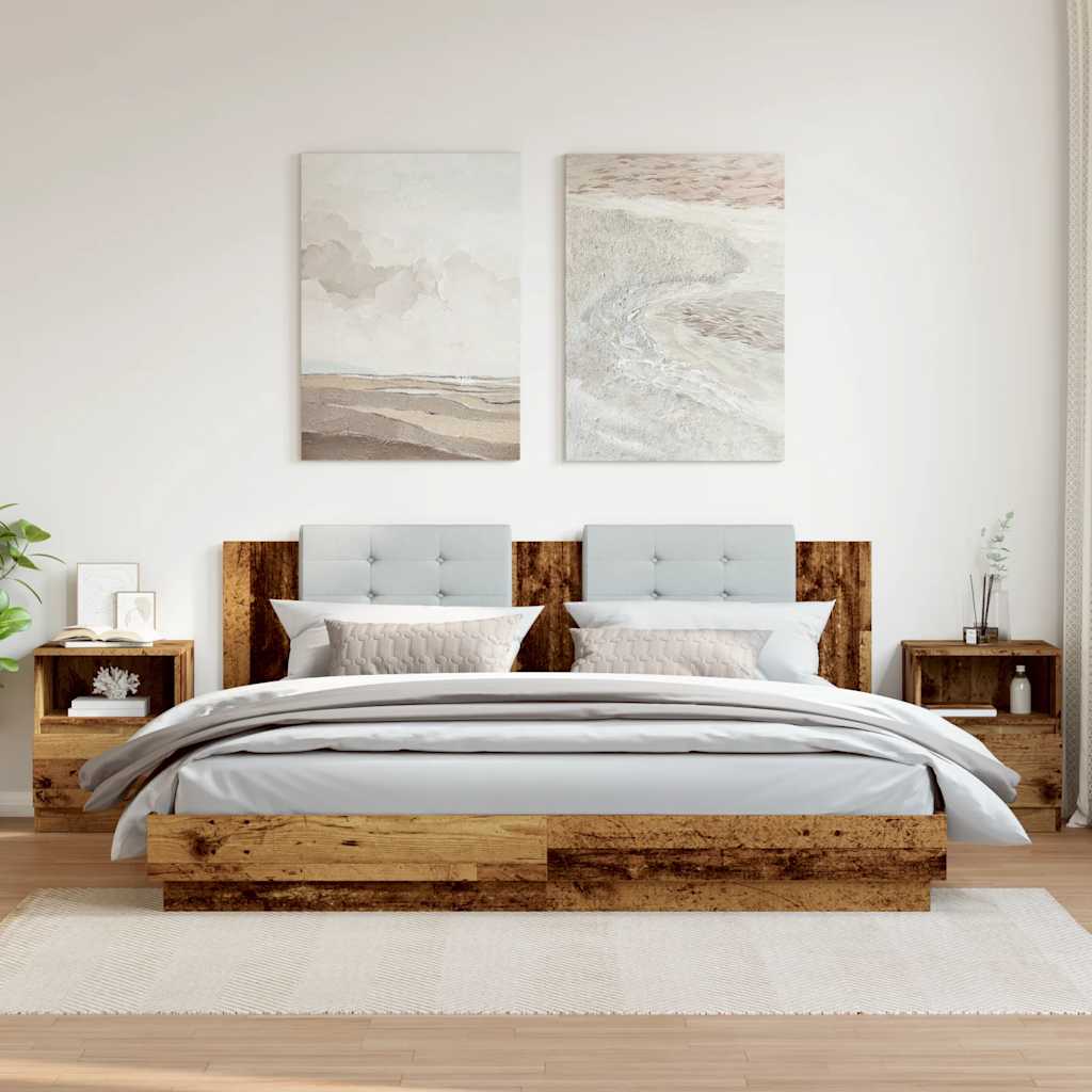 Nachtkastjes 2 st 40x40x50 cm bewerkt hout oud houtkleurig is nu te koop bij PeponiXL, paradijselijk wonen!