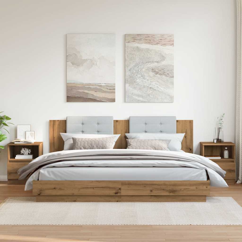 Nachtkastjes 2 st 40x40x50 cm bewerkt hout artisanaal eiken is nu te koop bij PeponiXL, paradijselijk wonen!