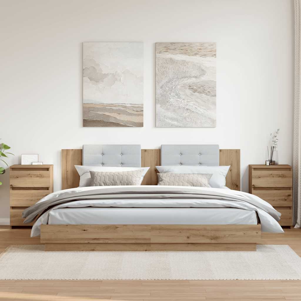 Nachtkastjes 2 st 40x35x62,5 cm bewerkt hout artisanaal eiken is nu te koop bij PeponiXL, paradijselijk wonen!