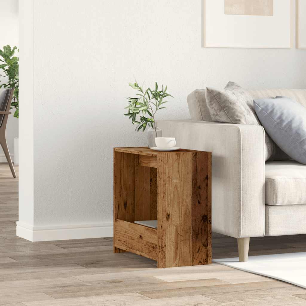 Bijzettafel 50x26x50 cm bewerkt hout artisanaal eikenkleurig is nu te koop bij PeponiXL, paradijselijk wonen!
