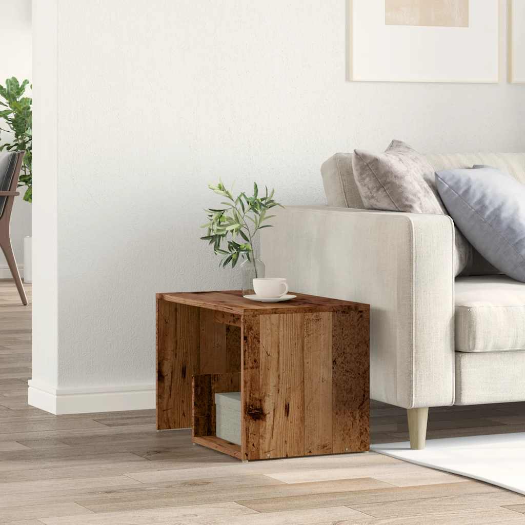 Bijzettafel 59x36x38 cm bewerkt hout oud houtkleurig is nu te koop bij PeponiXL, paradijselijk wonen!