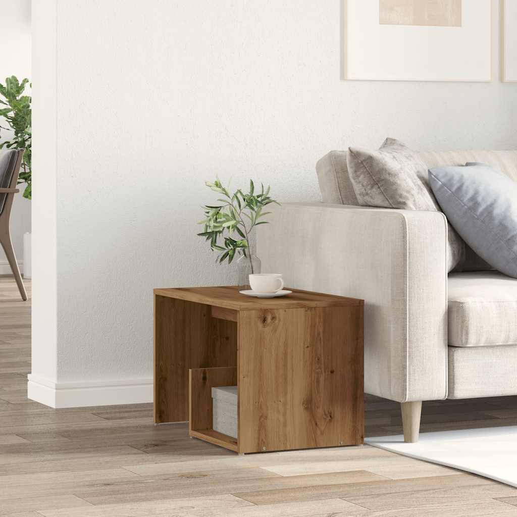 Bijzettafel 59x36x38 cm bewerkt hout artisanaal eikenkleurig is nu te koop bij PeponiXL, paradijselijk wonen!