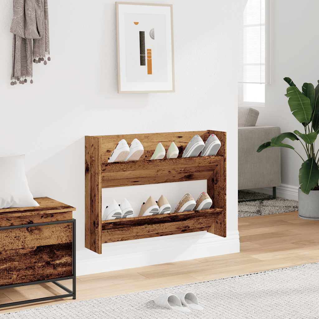 Wandschoenenkast 80x18x60 cm bewerkt hout oud houtkleurig is nu te koop bij PeponiXL, paradijselijk wonen!