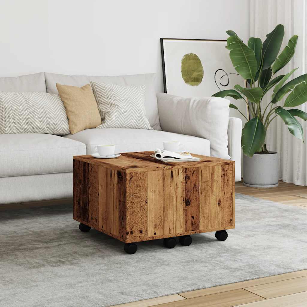 Salontafel 60x60x38 cm bewerkt hout oud houtkleurig is nu te koop bij PeponiXL, paradijselijk wonen!