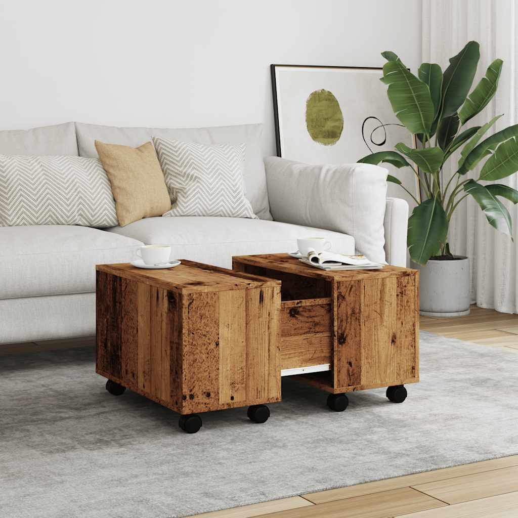 Salontafel 60x60x38 cm bewerkt hout oud houtkleurig is nu te koop bij PeponiXL, paradijselijk wonen!