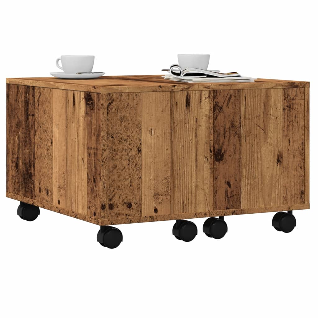 Salontafel 60x60x38 cm bewerkt hout oud houtkleurig is nu te koop bij PeponiXL, paradijselijk wonen!