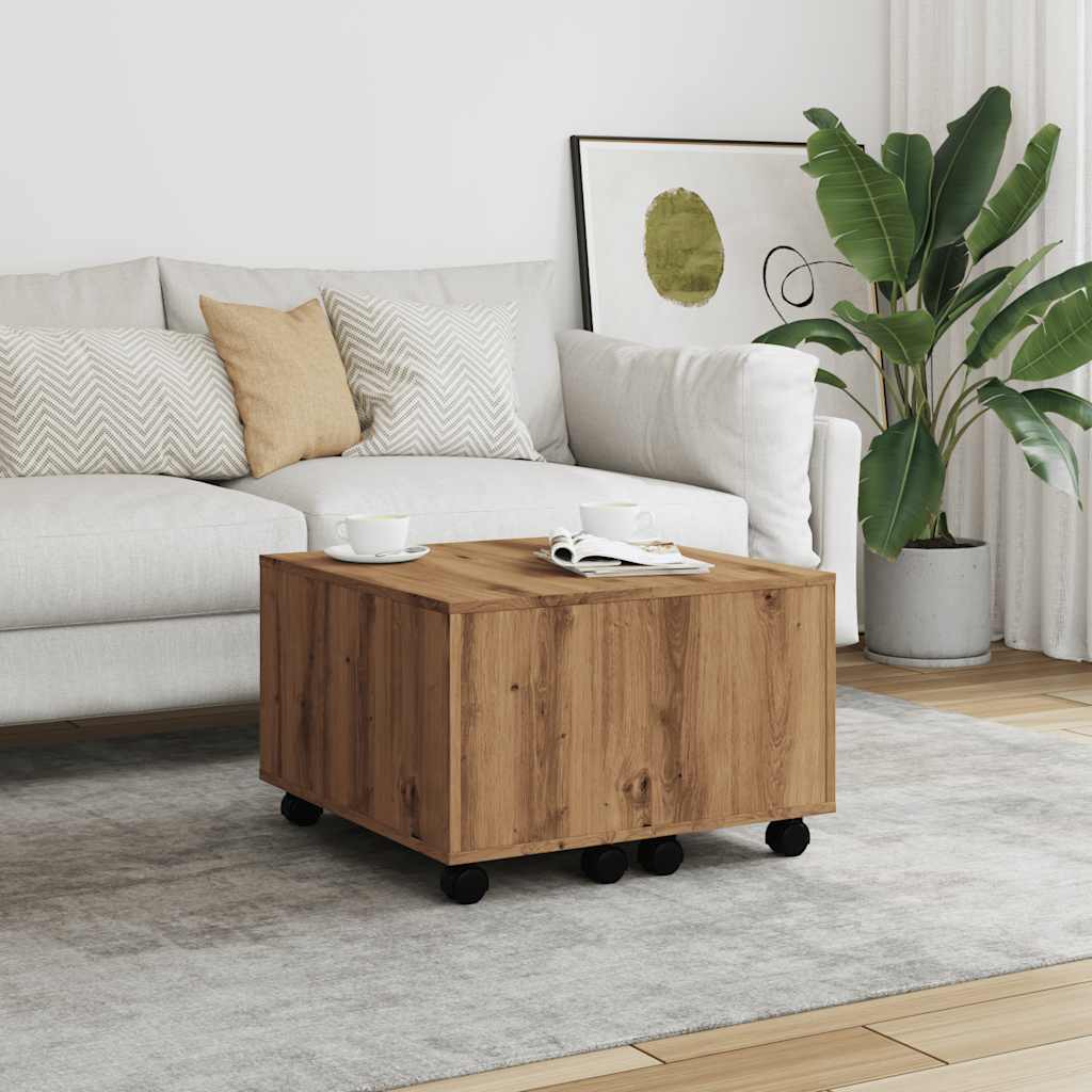 Salontafel 60x60x38 cm bewerkt hout artisanaal eikenkleurig is nu te koop bij PeponiXL, paradijselijk wonen!