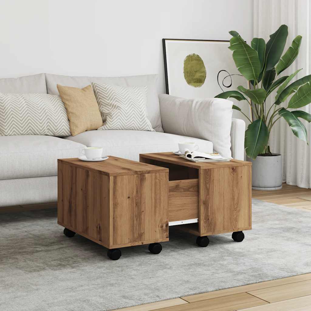 Salontafel 60x60x38 cm bewerkt hout artisanaal eikenkleurig is nu te koop bij PeponiXL, paradijselijk wonen!