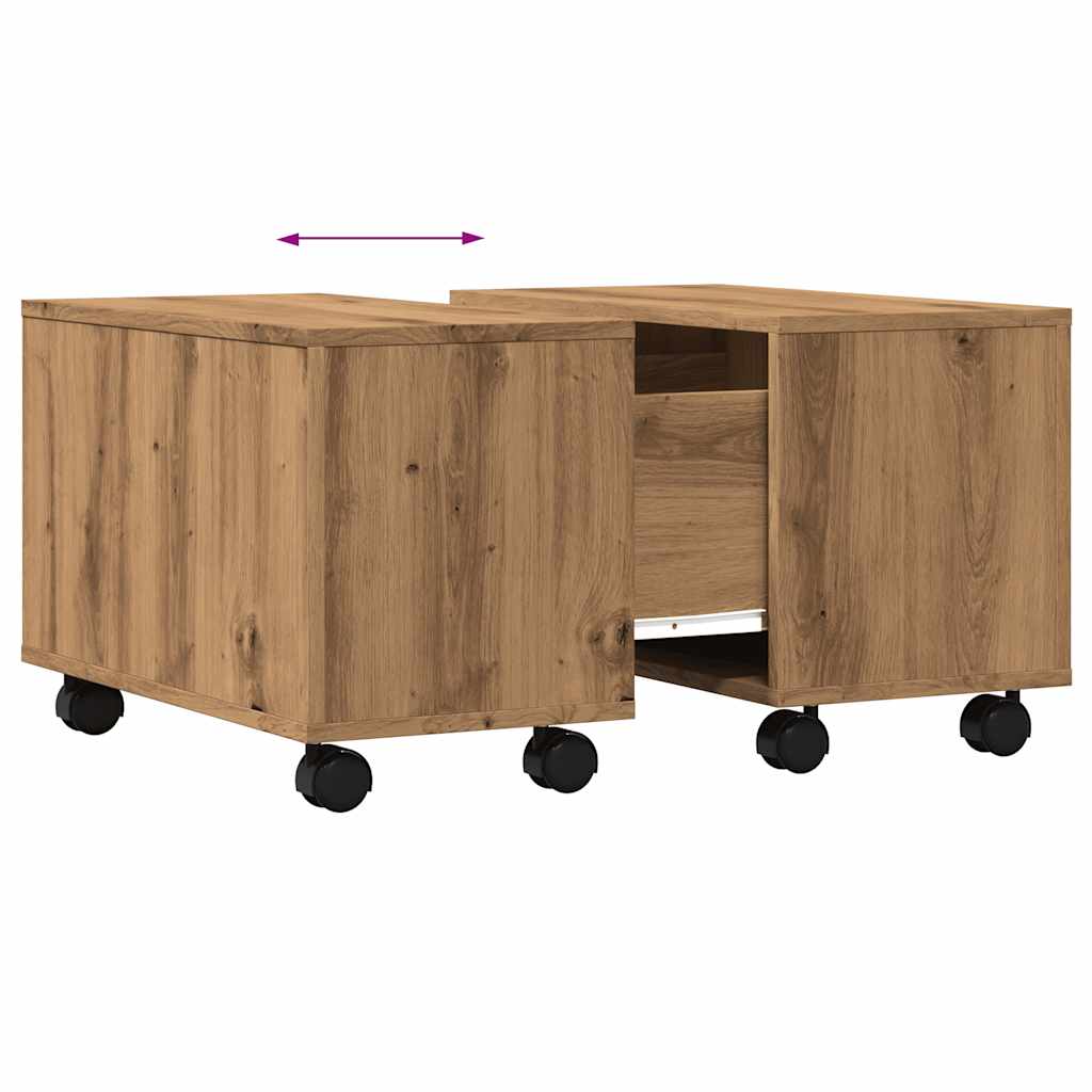 Salontafel 60x60x38 cm bewerkt hout artisanaal eikenkleurig is nu te koop bij PeponiXL, paradijselijk wonen!