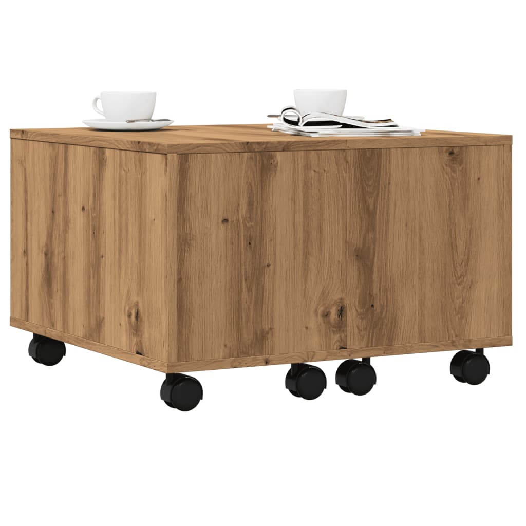 Salontafel 60x60x38 cm bewerkt hout artisanaal eikenkleurig is nu te koop bij PeponiXL, paradijselijk wonen!