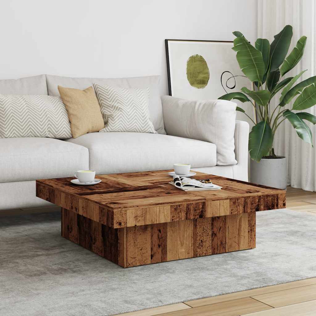Salontafel 90x90x28 cm bewerkt hout oud houtkleurig is nu te koop bij PeponiXL, paradijselijk wonen!
