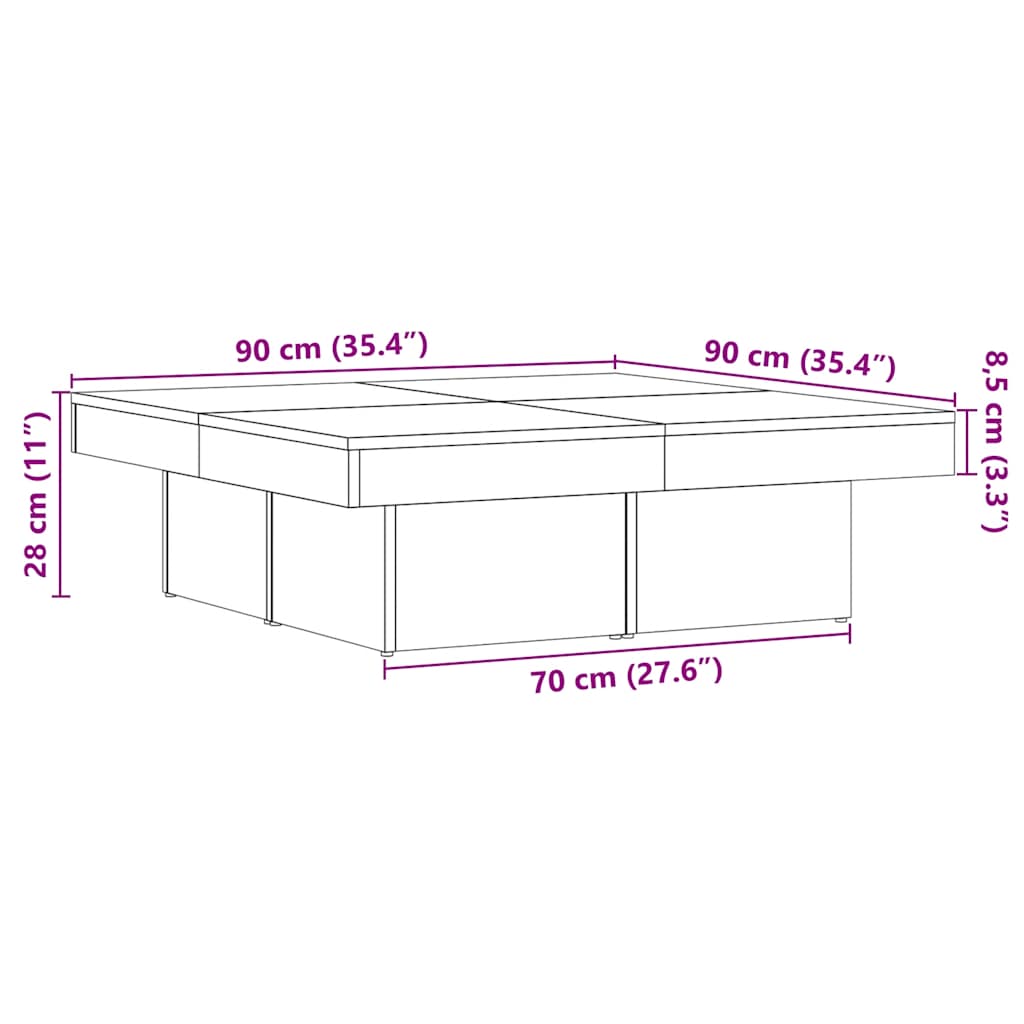 Salontafel 90x90x28 cm bewerkt hout artisanaal eikenkleur is nu te koop bij PeponiXL, paradijselijk wonen!