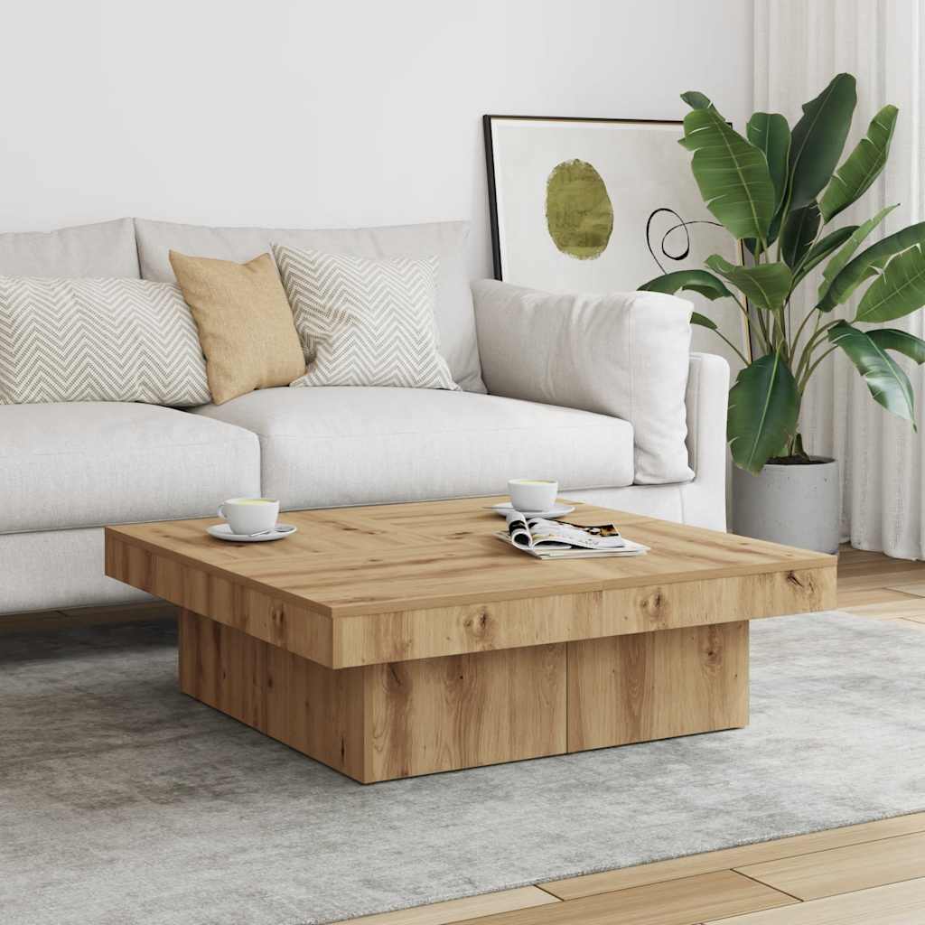 Salontafel 90x90x28 cm bewerkt hout artisanaal eikenkleur is nu te koop bij PeponiXL, paradijselijk wonen!