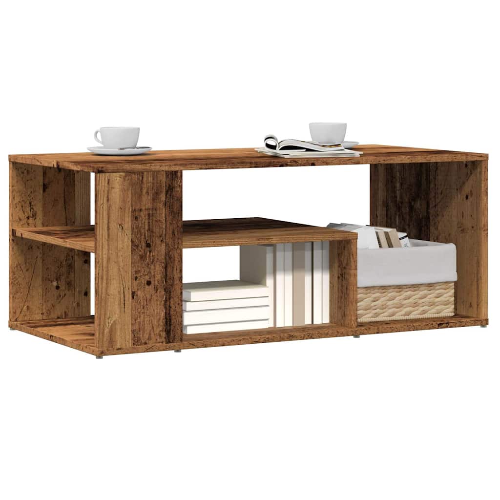 Salontafel 100x50x40 cm bewerkt hout oud houtkleurig is nu te koop bij PeponiXL, paradijselijk wonen!