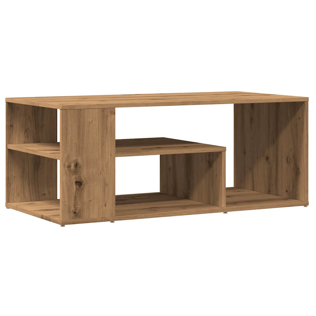 Salontafel 100x50x40 cm bewerkt hout artisanaal eikenkleurig is nu te koop bij PeponiXL, paradijselijk wonen!