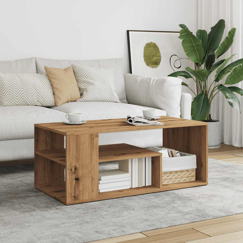 Salontafel 100x50x40 cm bewerkt hout artisanaal eikenkleurig is nu te koop bij PeponiXL, paradijselijk wonen!